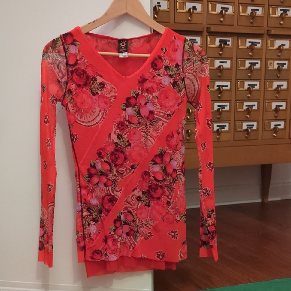 Jean Paul Gaultier Red Soleil Fuzzi Floral Top